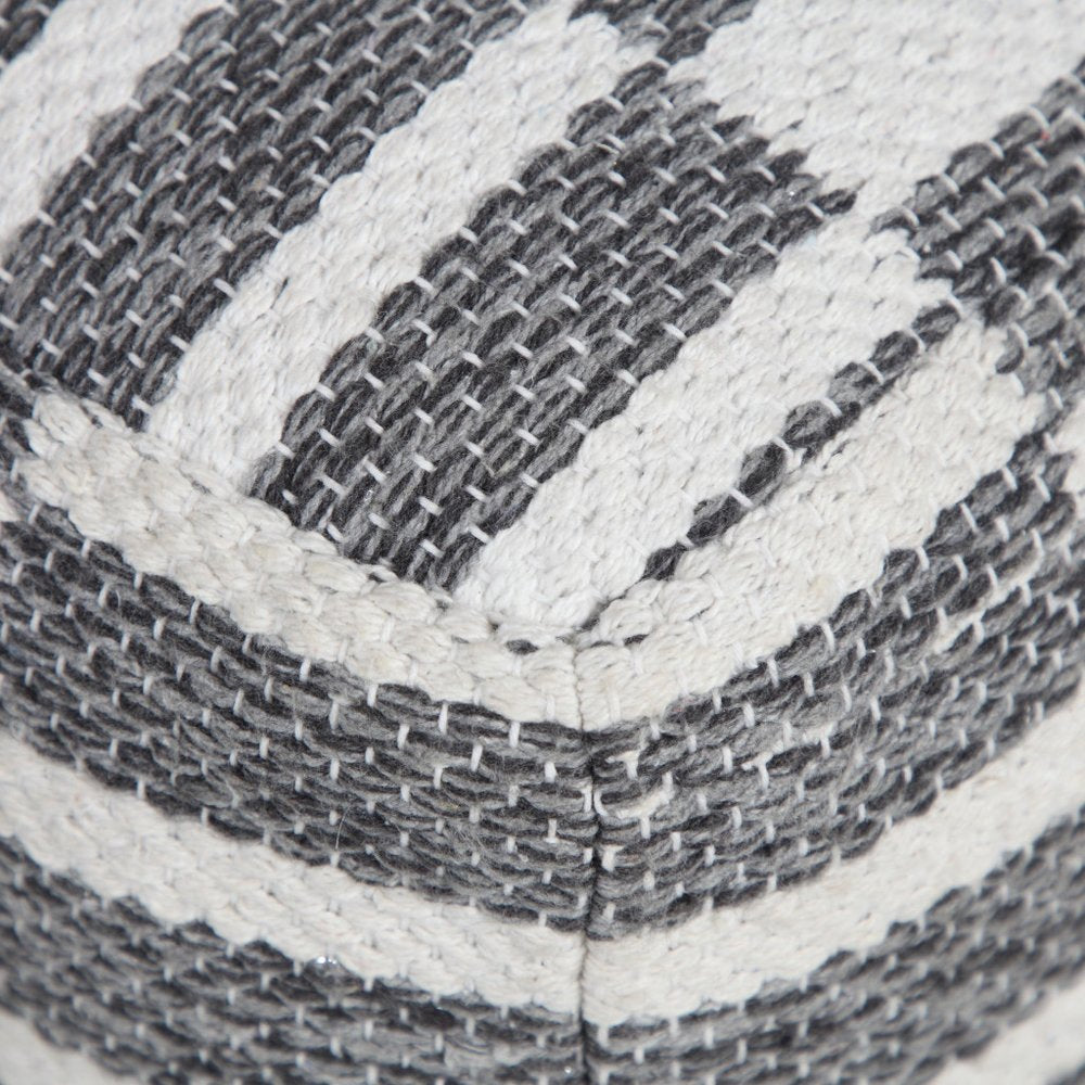 Gray Cotton Geometric Pouf Ottoman - 18-inch