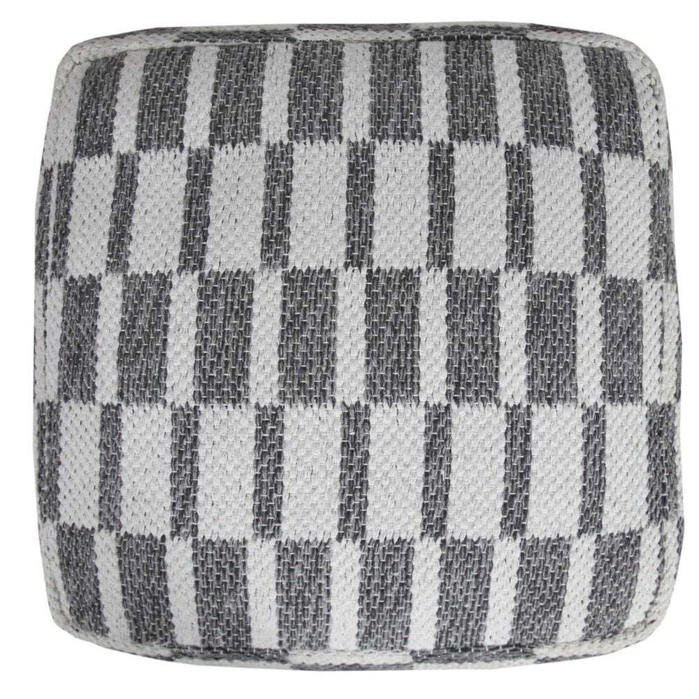 Gray Cotton Geometric Pouf Ottoman - 18-inch