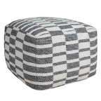 Gray Cotton Geometric Pouf Ottoman - 18-inch
