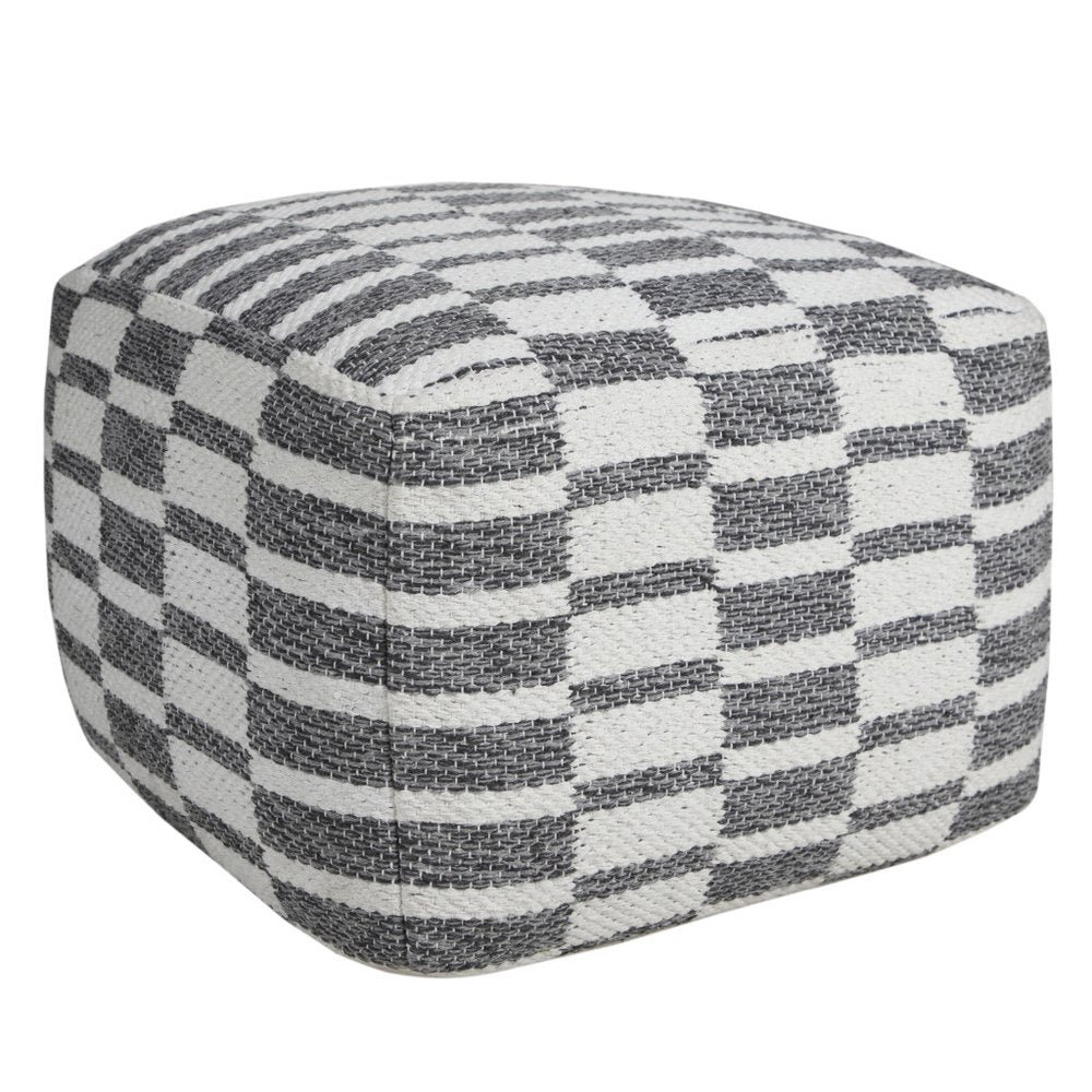 Gray Cotton Geometric Pouf Ottoman - 18-inch