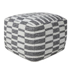 Gray Cotton Geometric Pouf Ottoman - 18-inch