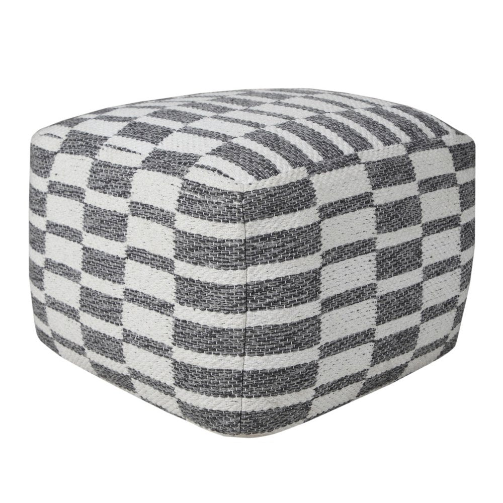 Gray Cotton Geometric Pouf Ottoman - 18-inch