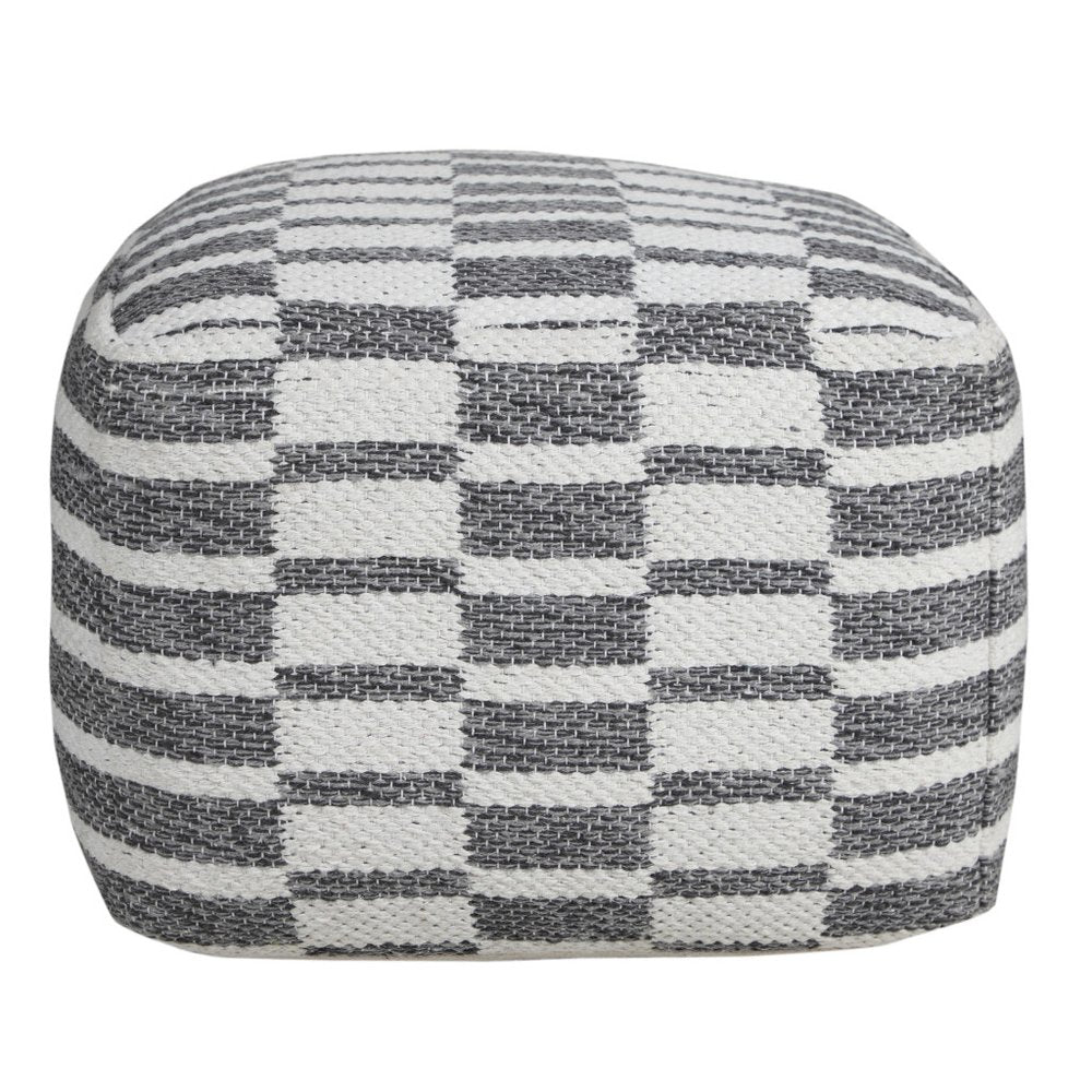 Gray Cotton Geometric Pouf Ottoman - 18-inch