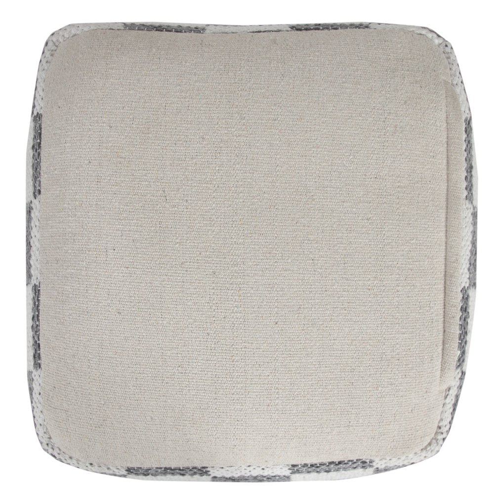 Gray Cotton Geometric Pouf Ottoman - 18-inch