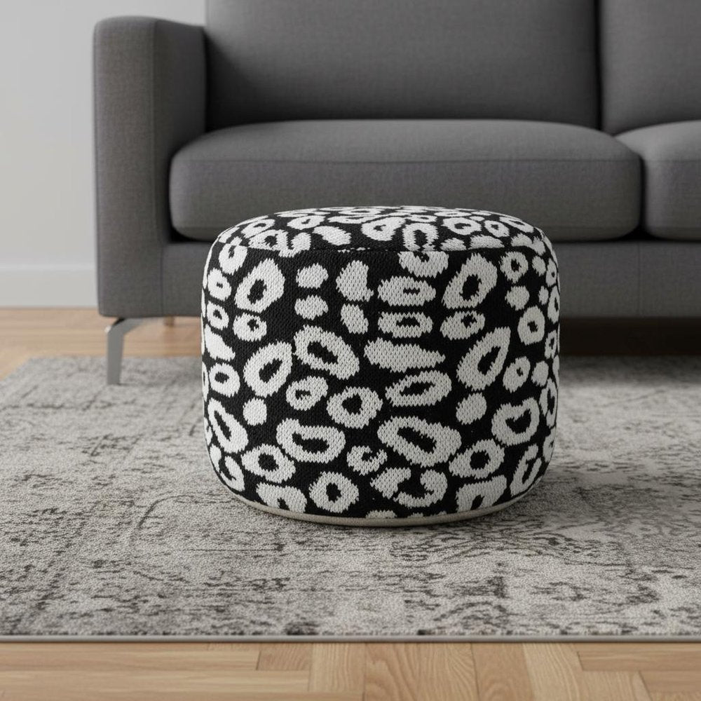 Black Abstract Cylinder Pouf Ottoman - 18-inch