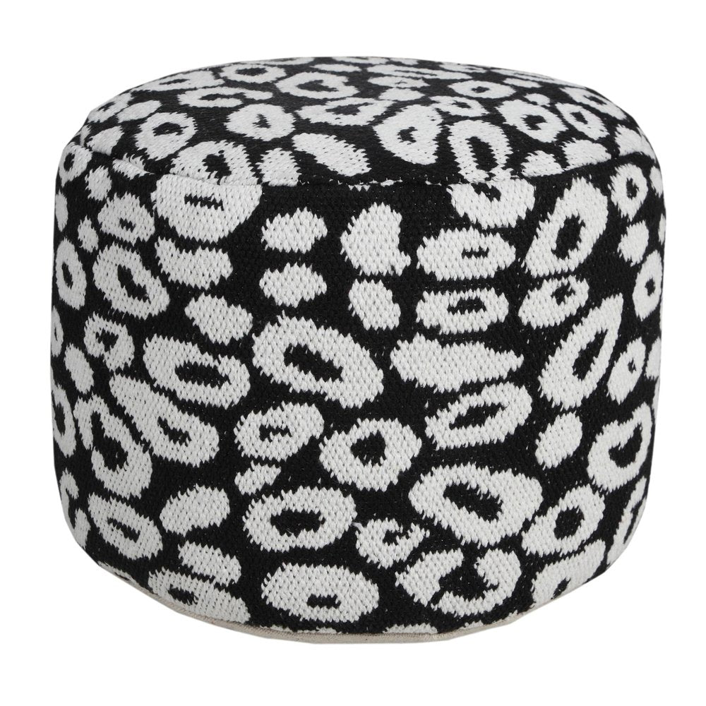 Black Abstract Cylinder Pouf Ottoman - 18-inch