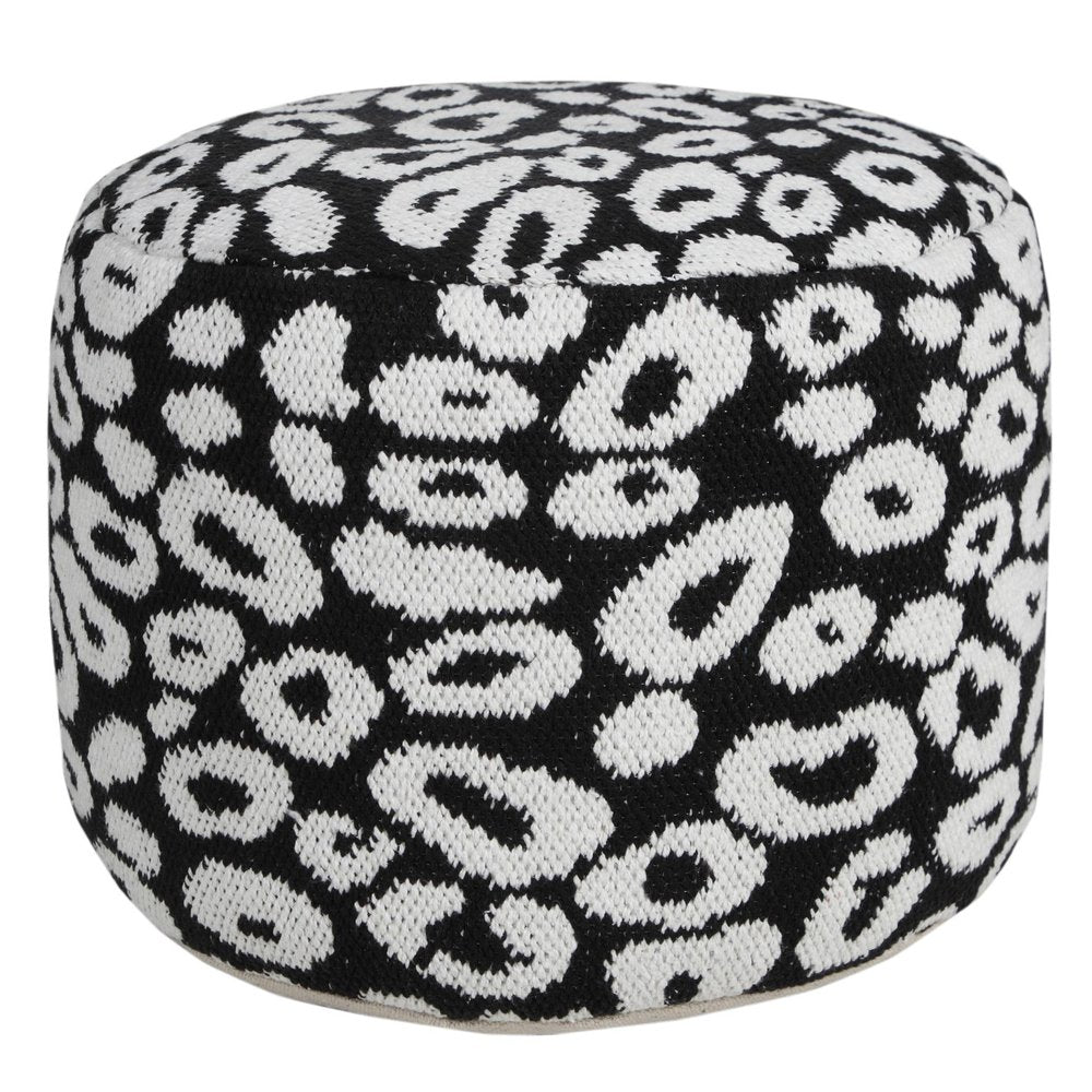Black Abstract Cylinder Pouf Ottoman - 18-inch