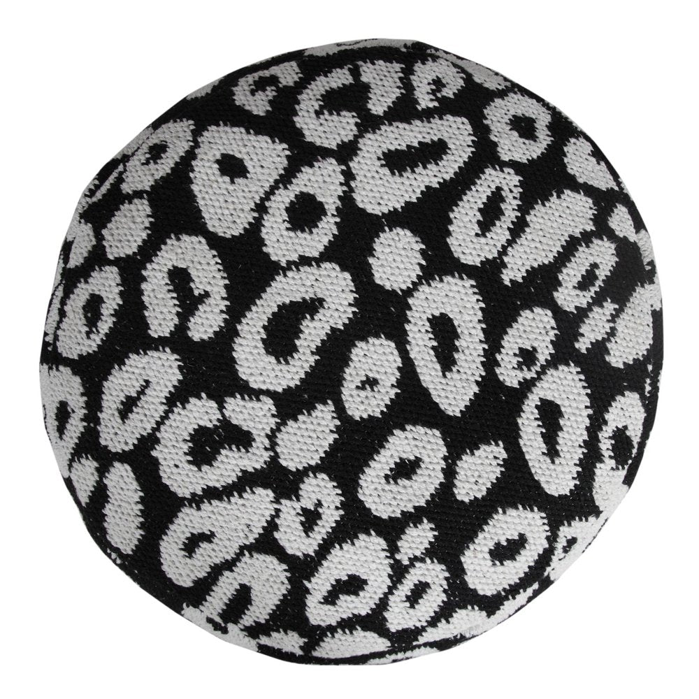 Black Abstract Cylinder Pouf Ottoman - 18-inch