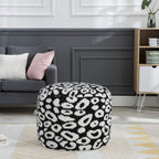 Black Abstract Cylinder Pouf Ottoman - 18-inch
