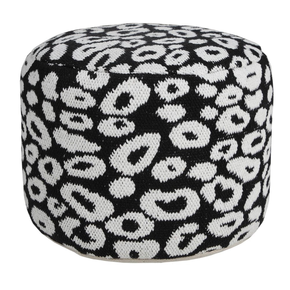 Black Abstract Cylinder Pouf Ottoman - 18-inch