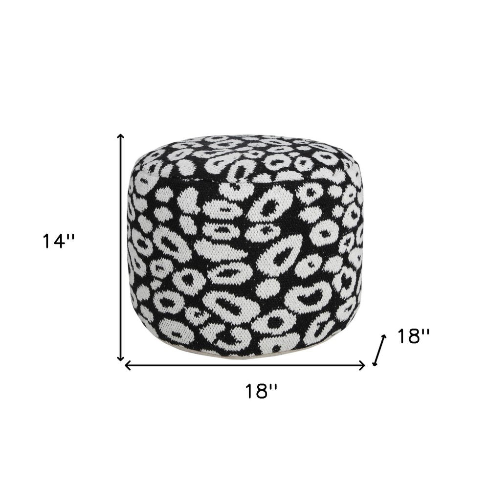 Black Abstract Cylinder Pouf Ottoman - 18-inch