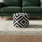 Black Geometric Cylinder Pouf Ottoman - 18-inch