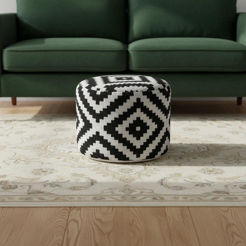 Black Geometric Cylinder Pouf Ottoman - 18-inch
