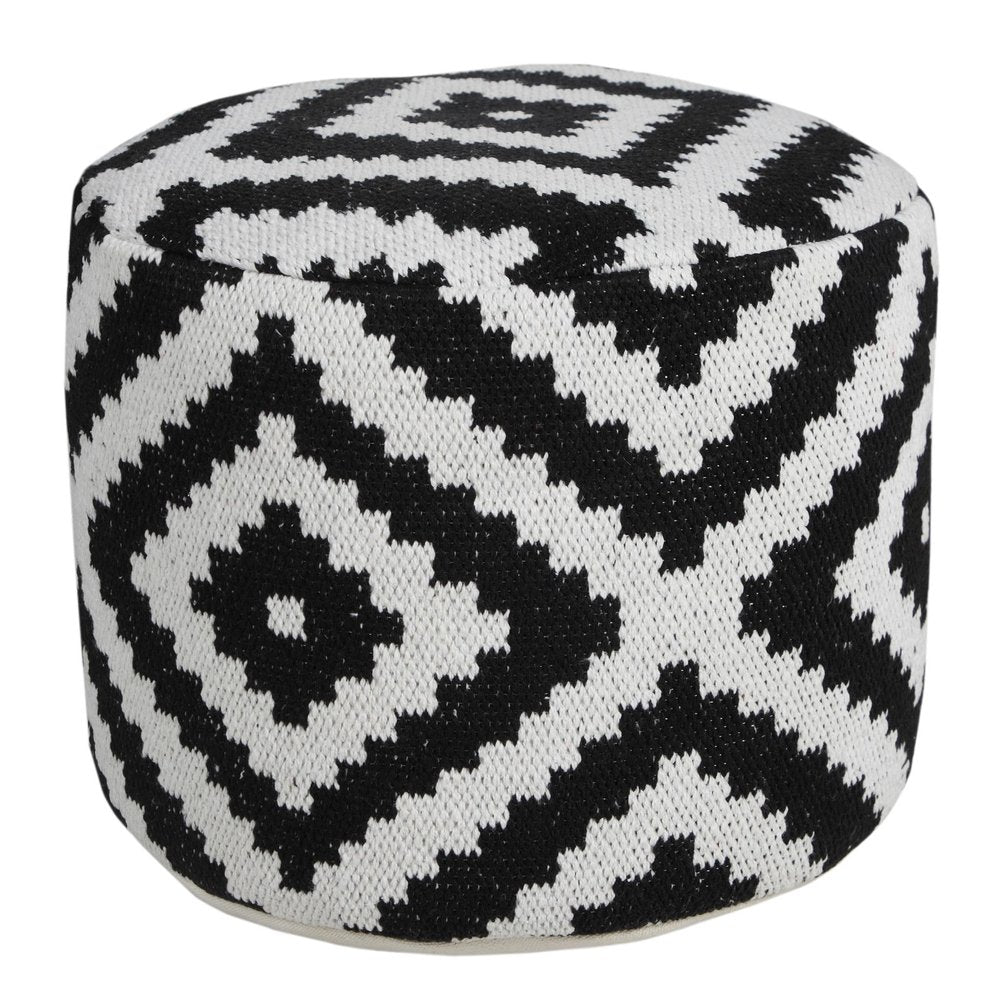 Black Geometric Cylinder Pouf Ottoman - 18-inch