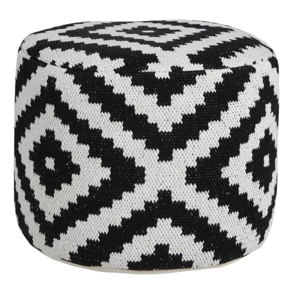 Black Geometric Cylinder Pouf Ottoman - 18-inch