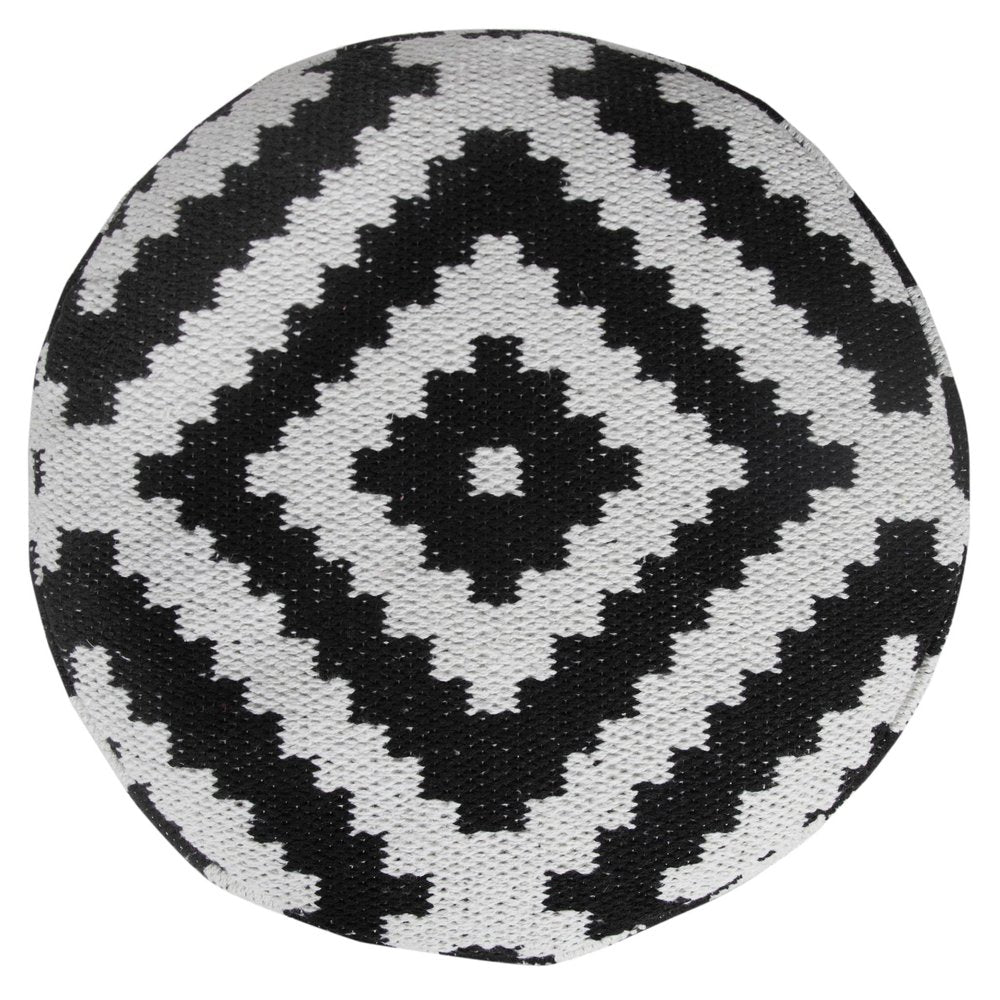 Black Geometric Cylinder Pouf Ottoman - 18-inch