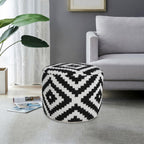 Black Geometric Cylinder Pouf Ottoman - 18-inch