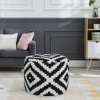 Black Geometric Cylinder Pouf Ottoman - 18-inch