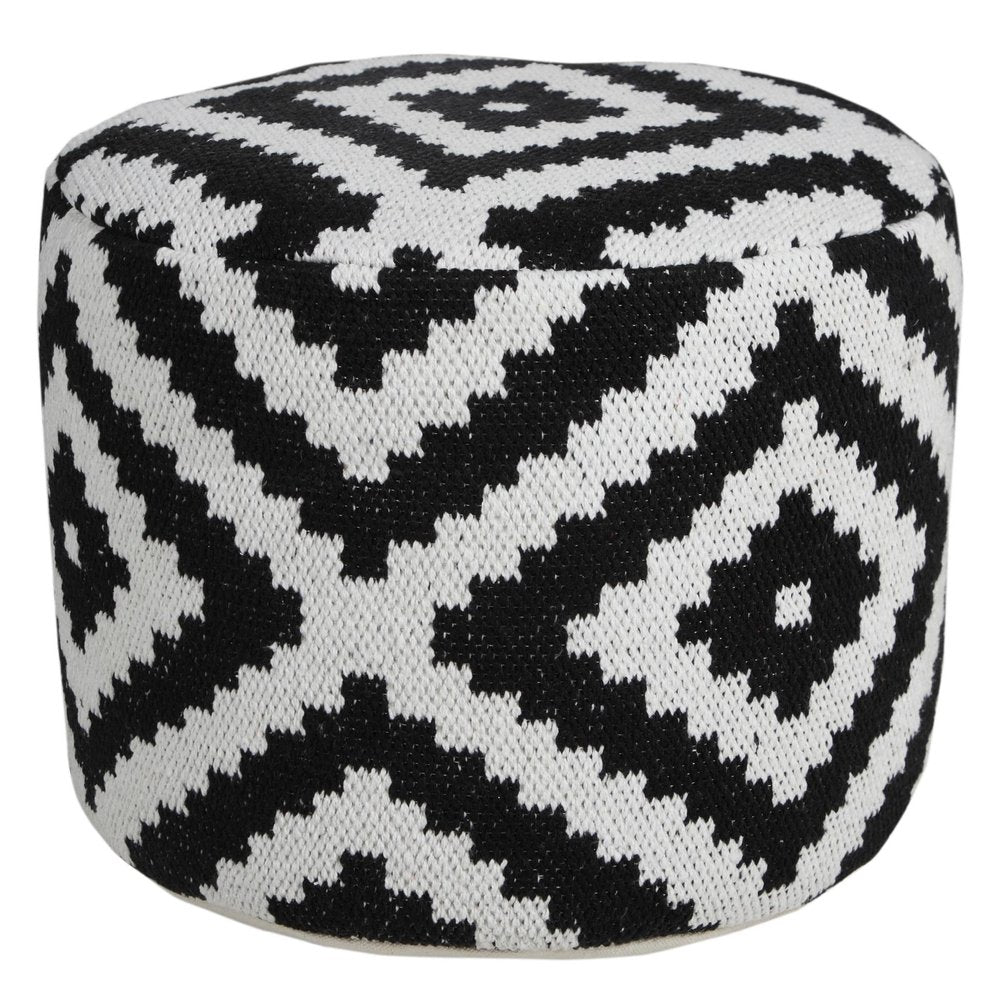 Black Geometric Cylinder Pouf Ottoman - 18-inch