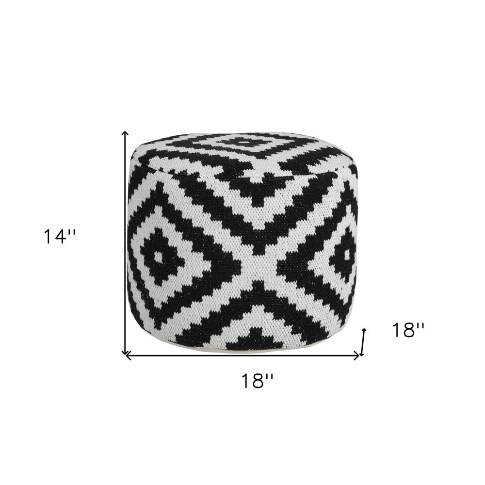 Black Geometric Cylinder Pouf Ottoman - 18-inch