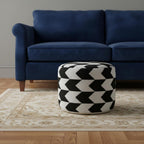 Black Chevron Cylinder Pouf Ottoman - 18-inch