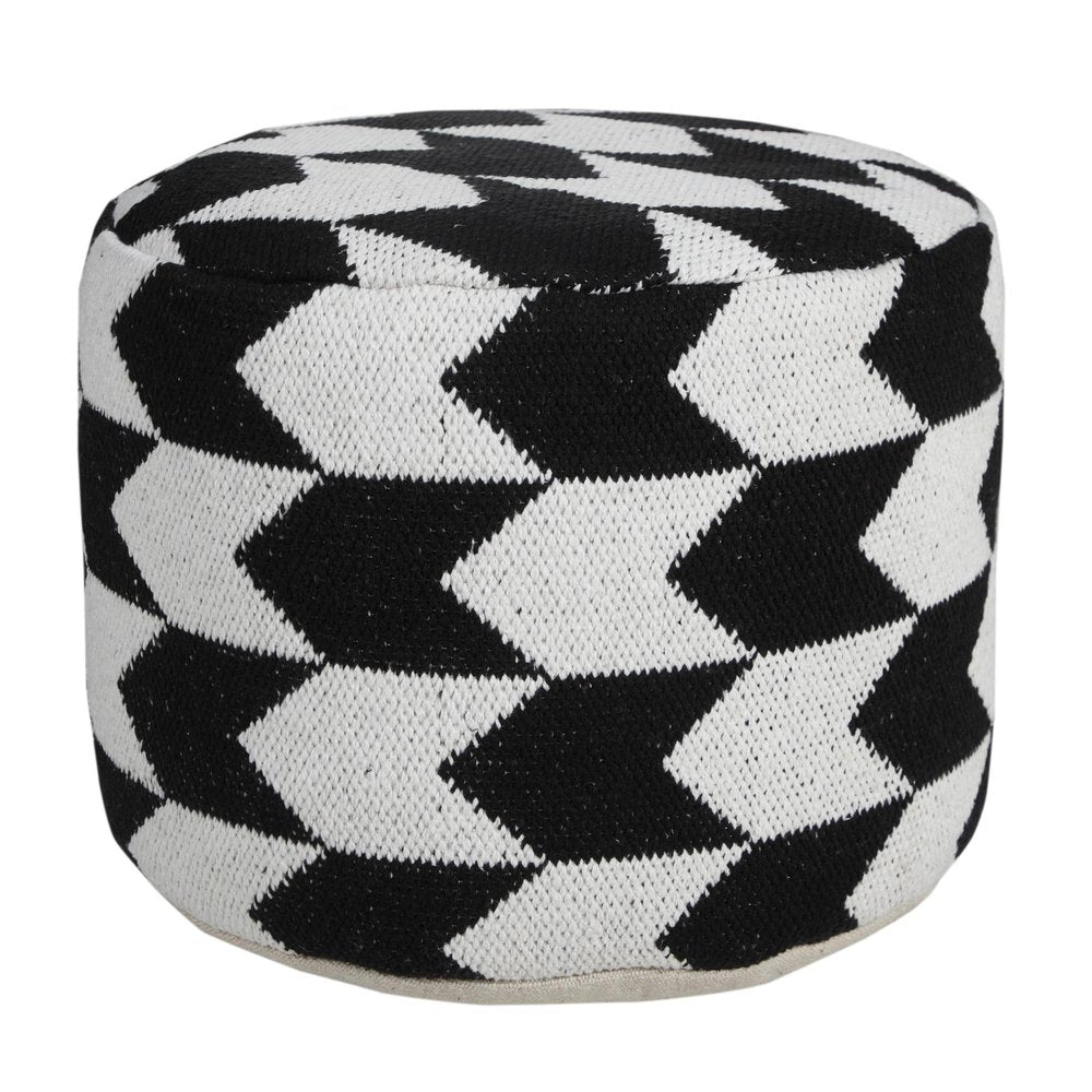 Black Chevron Cylinder Pouf Ottoman - 18-inch