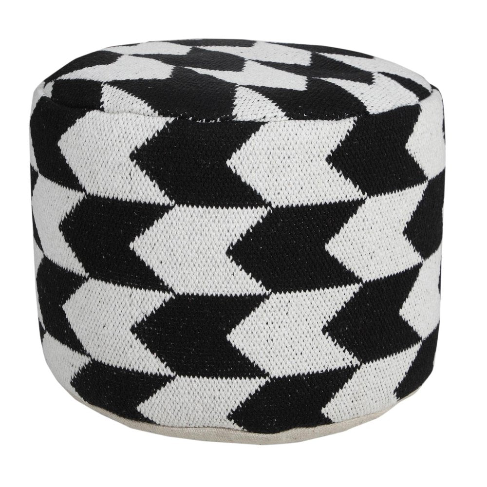 Black Chevron Cylinder Pouf Ottoman - 18-inch