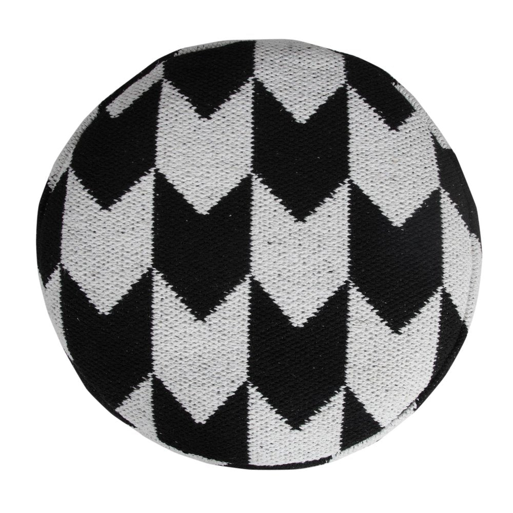Black Chevron Cylinder Pouf Ottoman - 18-inch