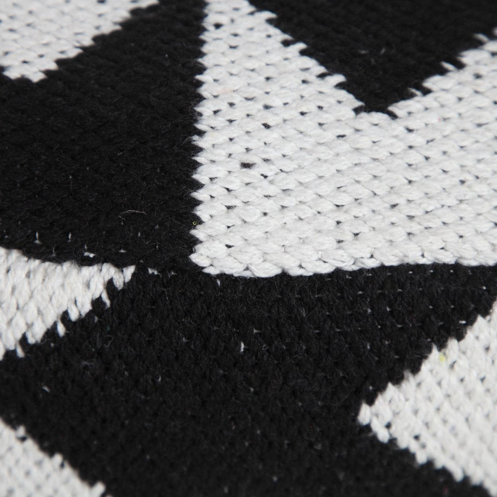 Black Chevron Cylinder Pouf Ottoman - 18-inch