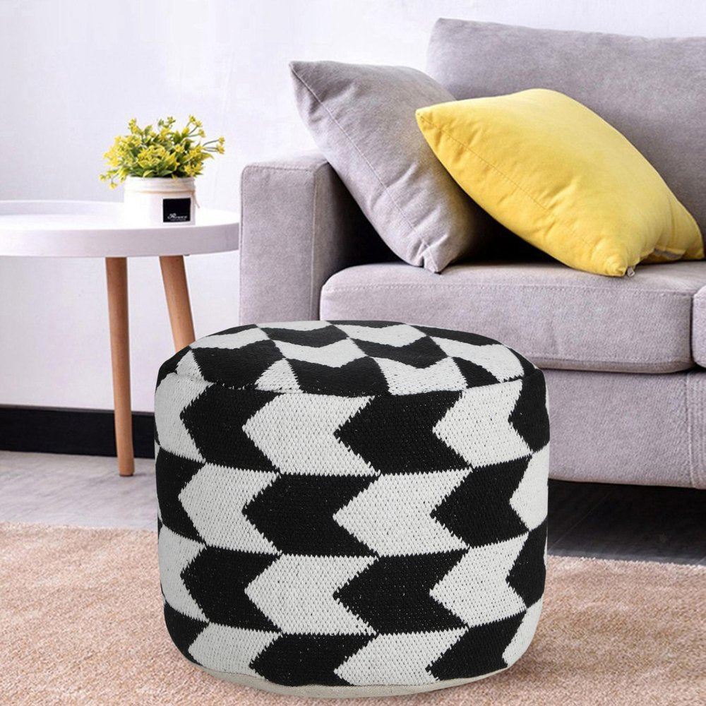 Black Chevron Cylinder Pouf Ottoman - 18-inch