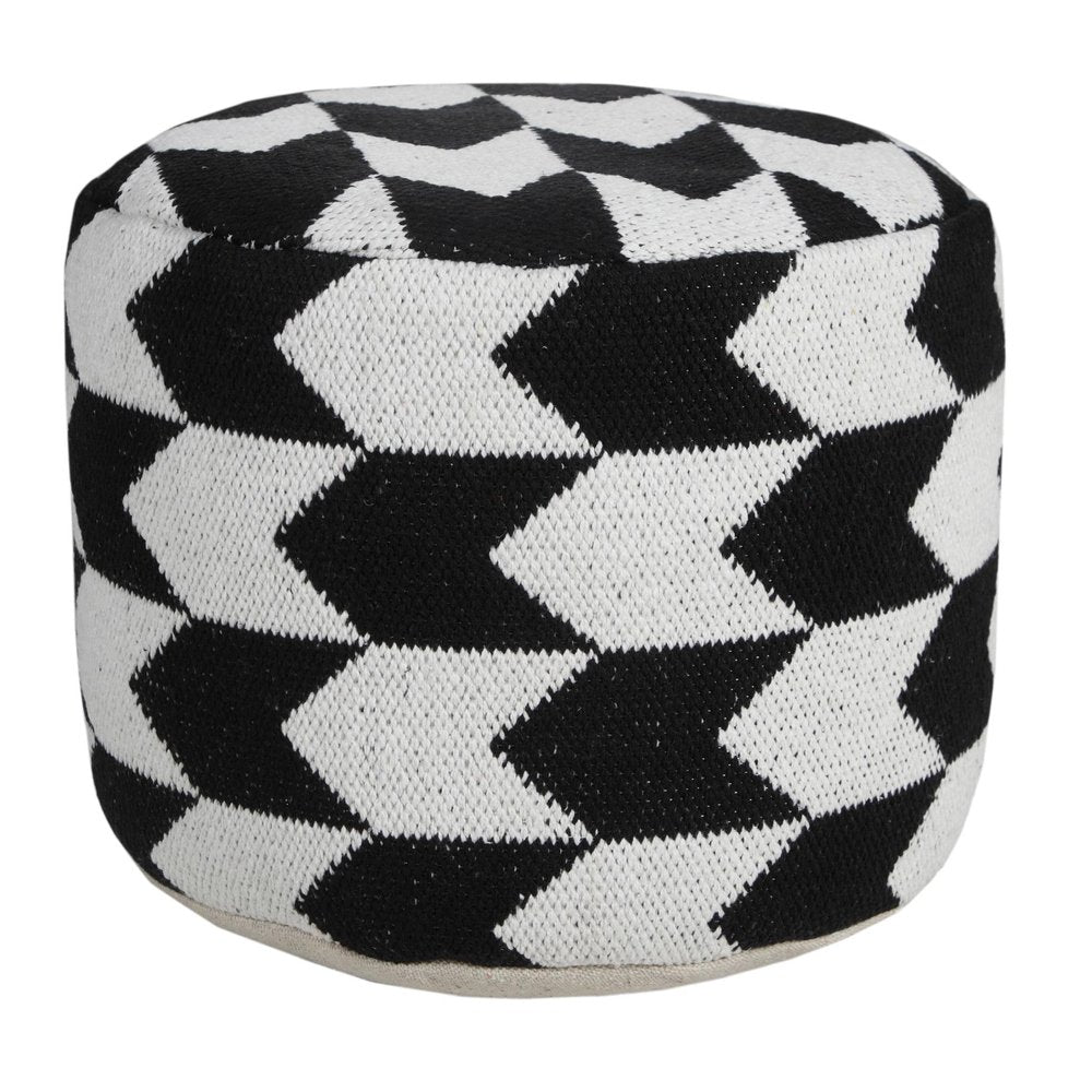Black Chevron Cylinder Pouf Ottoman - 18-inch