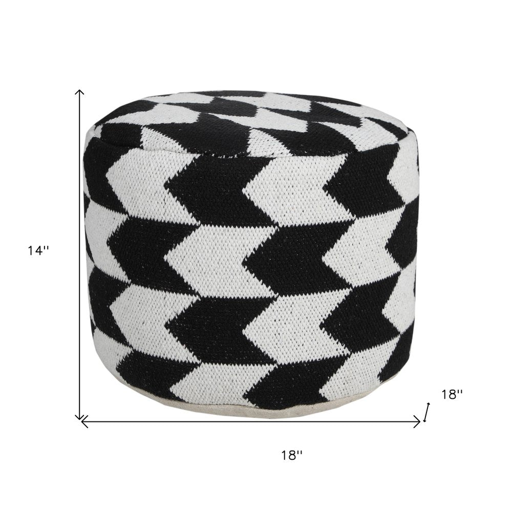 Black Chevron Cylinder Pouf Ottoman - 18-inch