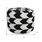 Black Chevron Cylinder Pouf Ottoman - 18-inch