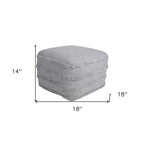 Gray Cotton Striped Pouf Ottoman - 18-inch