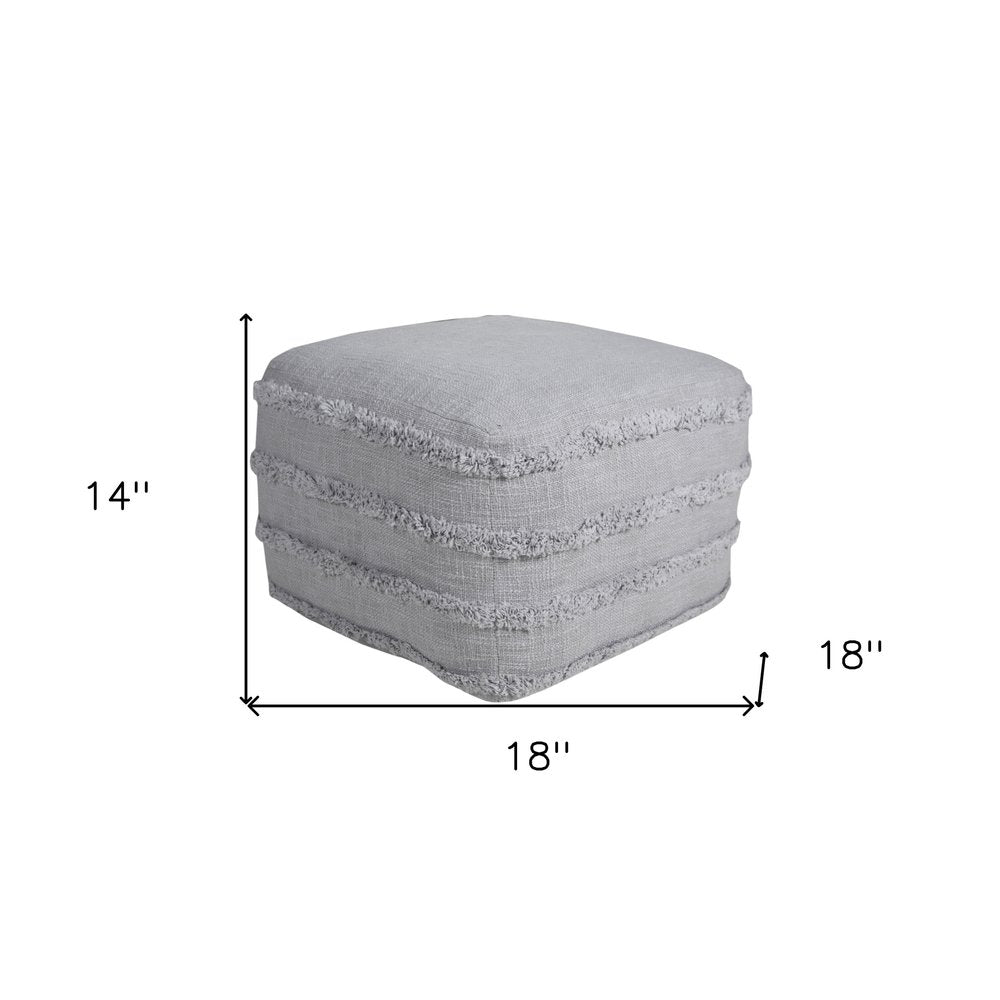 Gray Cotton Striped Pouf Ottoman - 18-inch