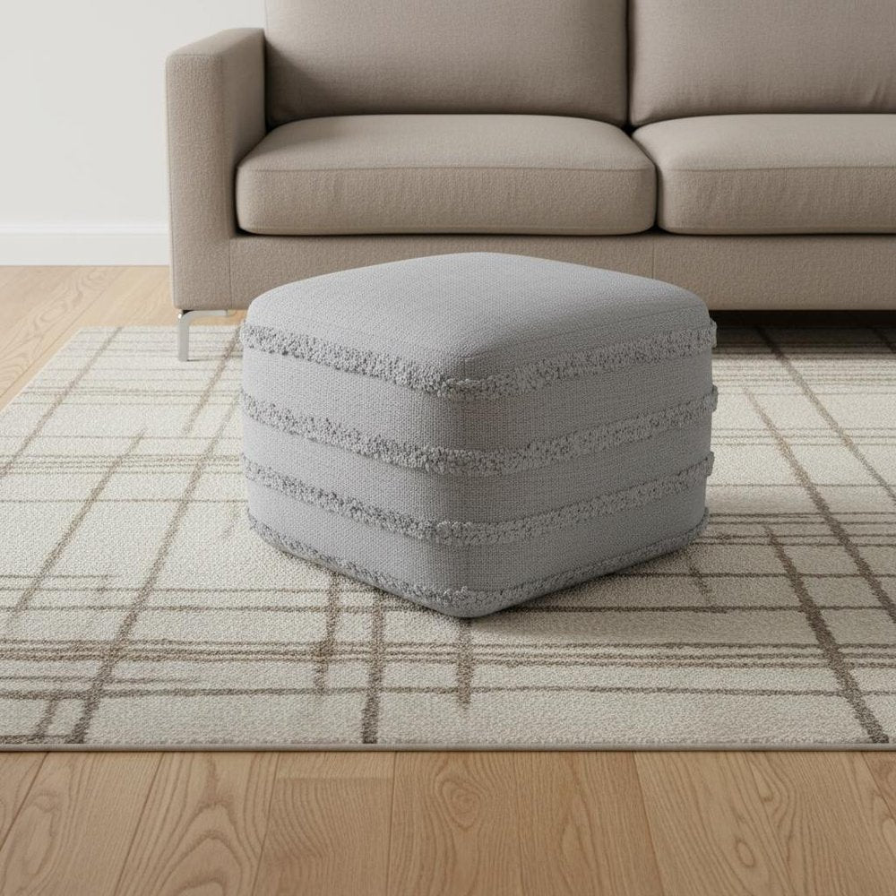 Gray Cotton Striped Pouf Ottoman - 18-inch