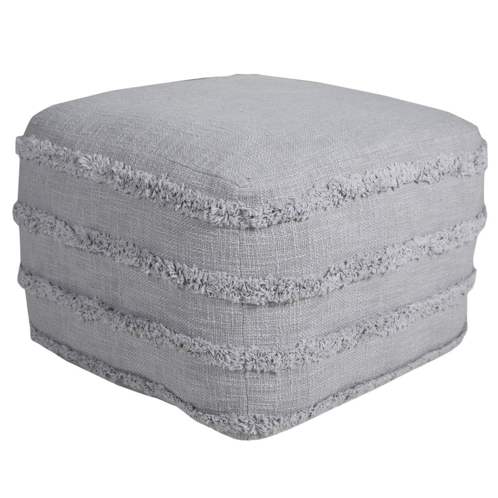 Gray Cotton Striped Pouf Ottoman - 18-inch