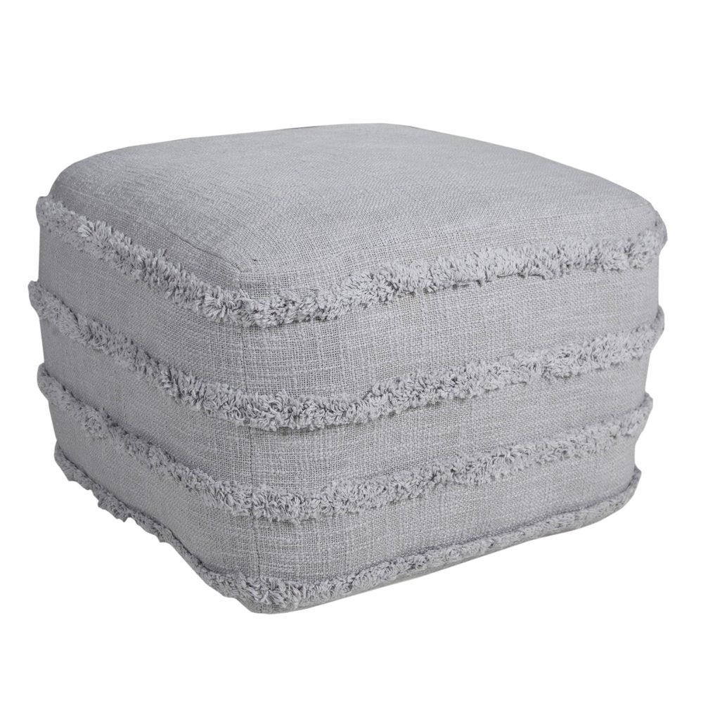 Gray Cotton Striped Pouf Ottoman - 18-inch