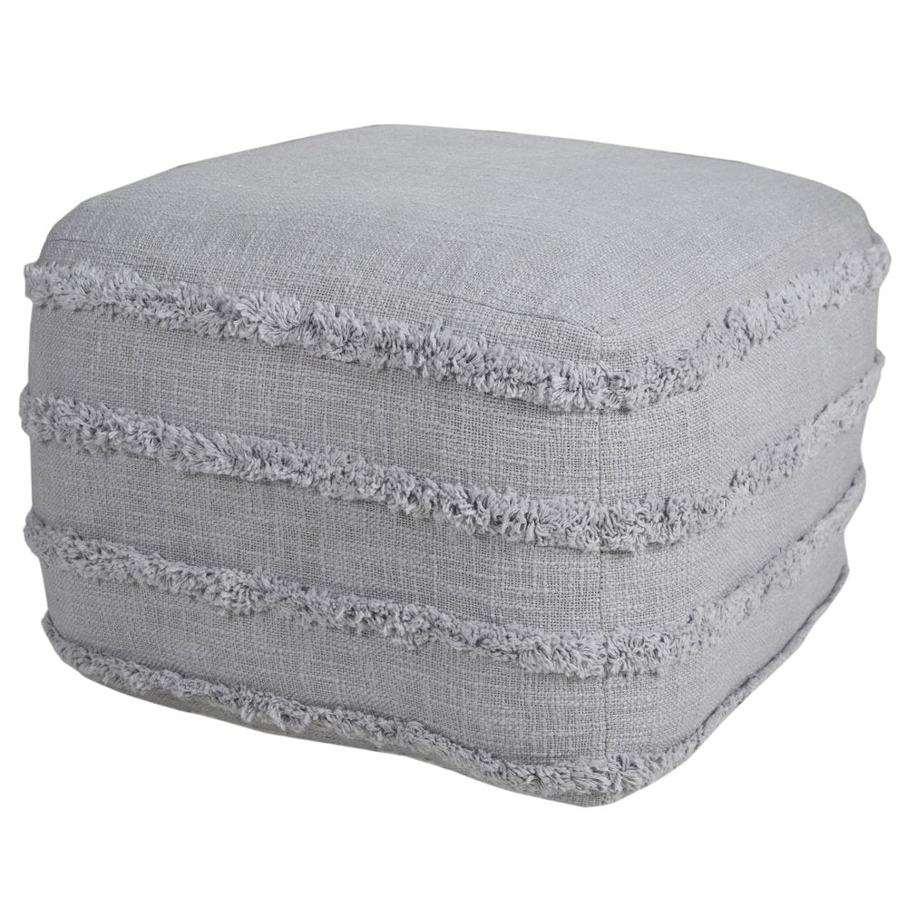 Gray Cotton Striped Pouf Ottoman - 18-inch