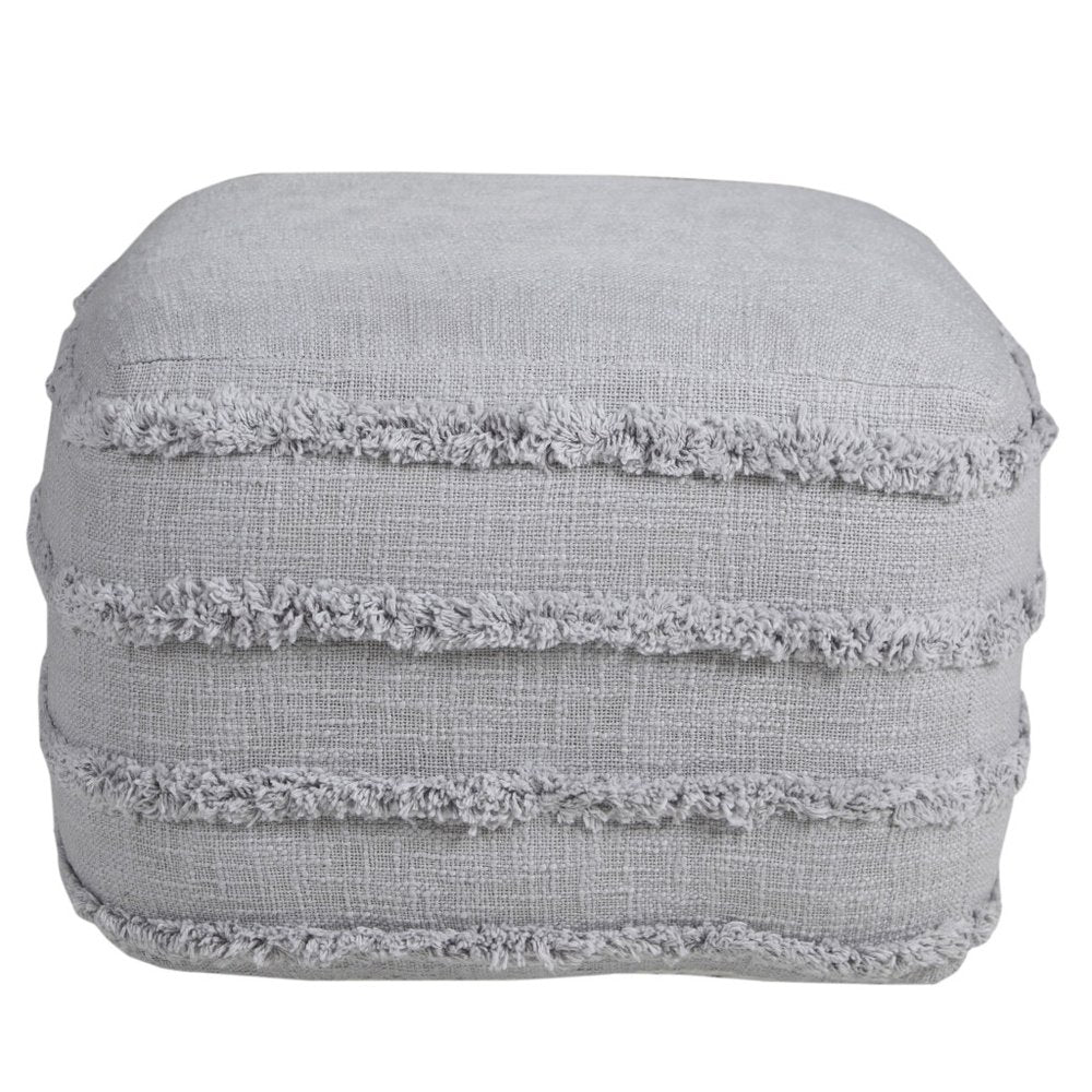 Gray Cotton Striped Pouf Ottoman - 18-inch