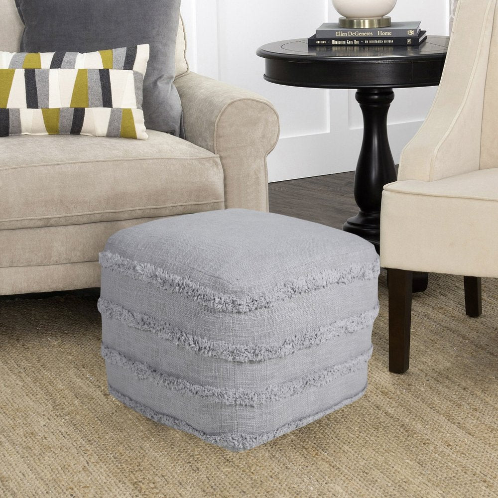 Gray Cotton Striped Pouf Ottoman - 18-inch