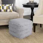 Gray Cotton Striped Pouf Ottoman - 18-inch