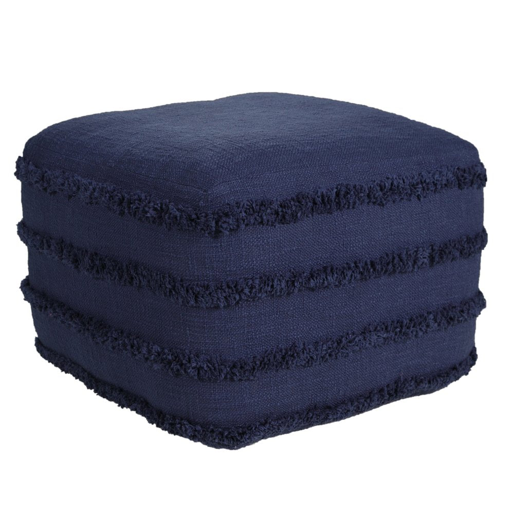 Gray Cotton Striped Pouf Ottoman - 18-inch