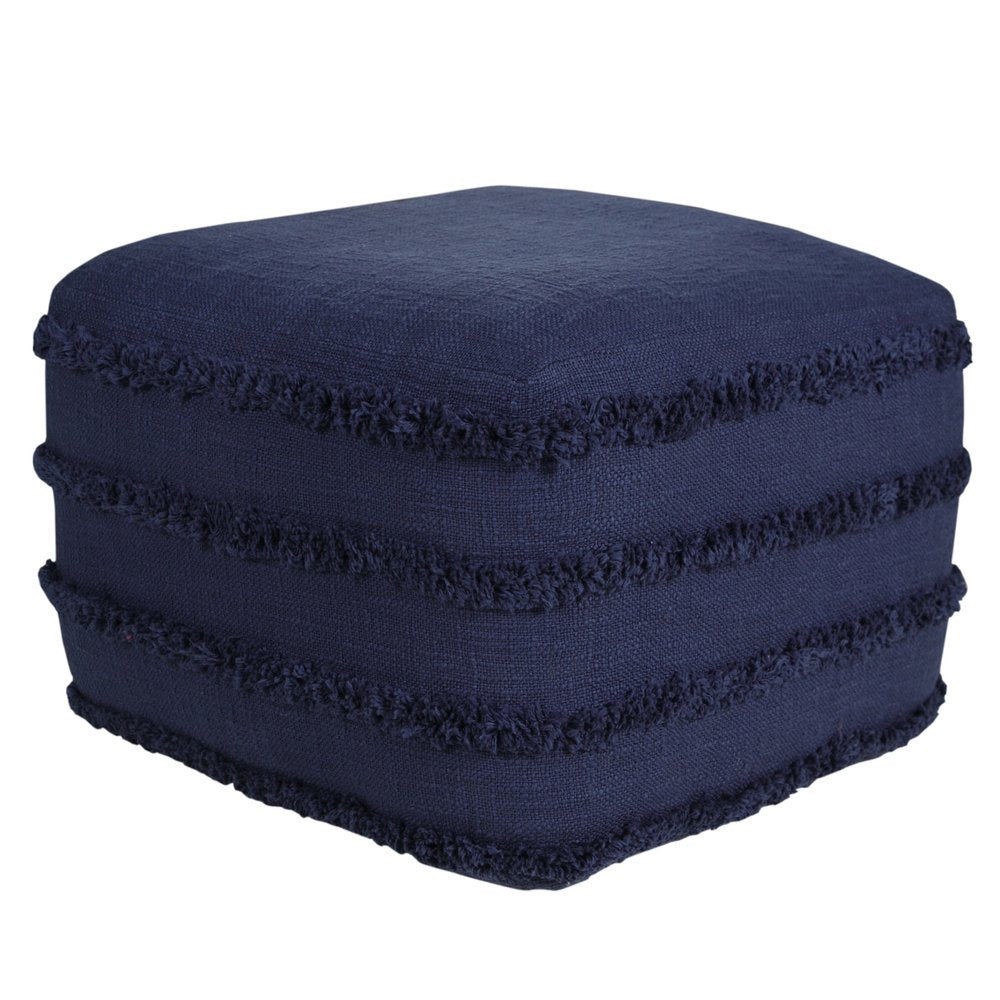 Gray Cotton Striped Pouf Ottoman - 18-inch