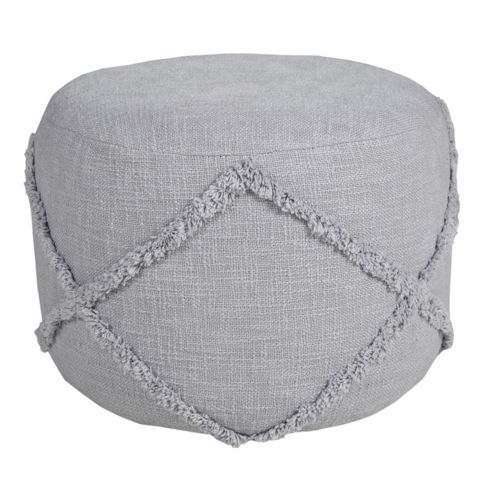 Gray Cotton Cylinder Geometric Pouf Ottoman - 18-inch