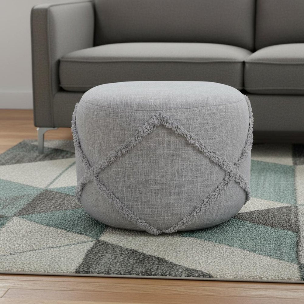 Gray Cotton Cylinder Geometric Pouf Ottoman - 18-inch