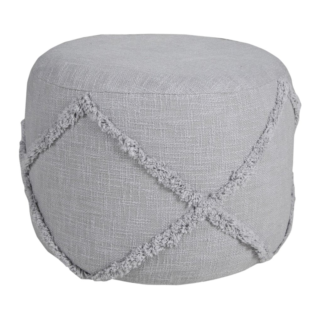 Gray Cotton Cylinder Geometric Pouf Ottoman - 18-inch