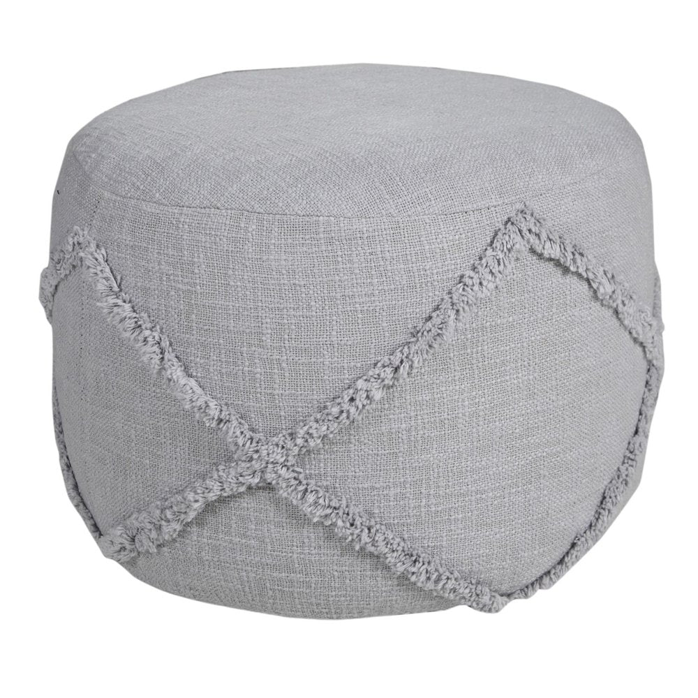 Gray Cotton Cylinder Geometric Pouf Ottoman - 18-inch