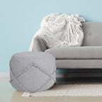Gray Cotton Cylinder Geometric Pouf Ottoman - 18-inch