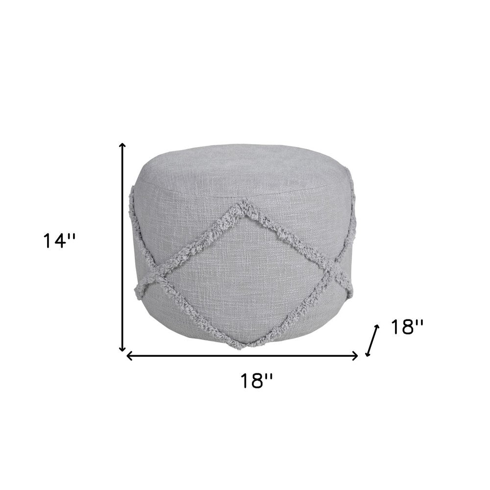 Gray Cotton Cylinder Geometric Pouf Ottoman - 18-inch